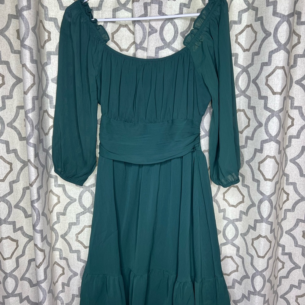 Green Ruffled Tiered Sundress with Bishop Sleeves